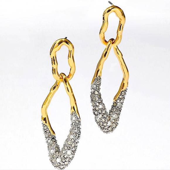 ALEXIS BITTAR Solanales Double Link Post Earrings in Gold & Crystal - LAST PAIR - Picture 8 of 11